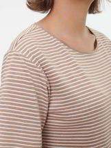 Kurzarmshirt aus Bio Leinen/Baumwolle, nougat/offwhite ringel