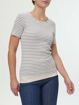 Kurzarmshirt Rippe, ringel kakao/offwhite