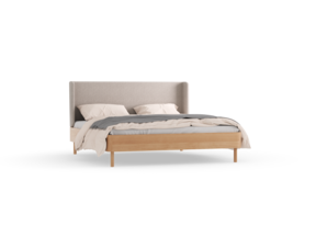 Bett Tonda, mit niedrigem Polsterbetthaupt , 180 x 200, Wollstoff Tano Natur (79), Buche