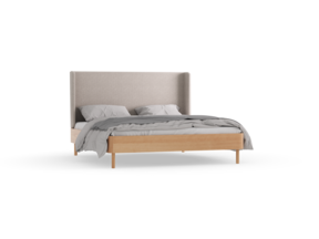 Bett Tonda, mit hohem Polsterbetthaupt, 180 x 200, Wollstoff Tano Natur (79), Buche