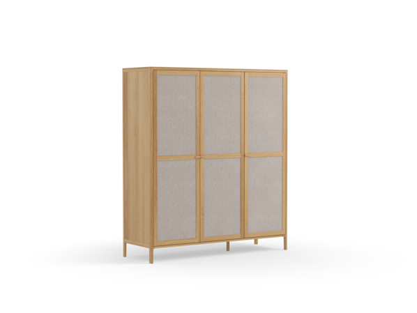 Kleiderschrank Tenso 3-türig, Wollstoff Tano Natur, Eiche