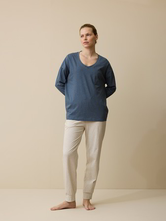 Schlafshirt aus Bio-Baumwolle, blau/natur melange ringel
