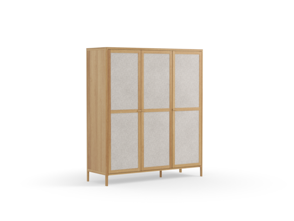 Kleiderschrank Tenso 3-türig, Wollstoff Tano Natur Hell, Eiche