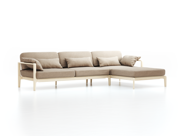 Loungesofa Linera, breit mit Liegeteil rechts, Wollstoff Stavang Sand (66), Esche