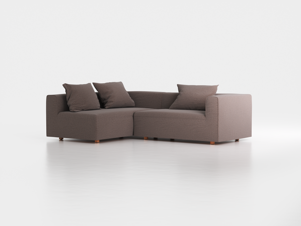 Ecksofa Sereno mit Liegeteil, inkl. 3 Kissen (70 x 55 cm), Liegeteil links, B 246 x T 180 cm, Bodennah, mit Bezug Wollstoff Tano Natur Dunkel (81), Buche