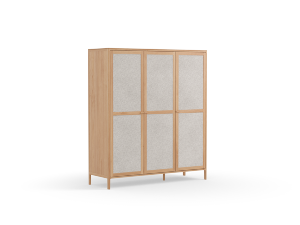 Kleiderschrank Tenso 3-türig, Wollstoff Tano Natur Hell, Buche