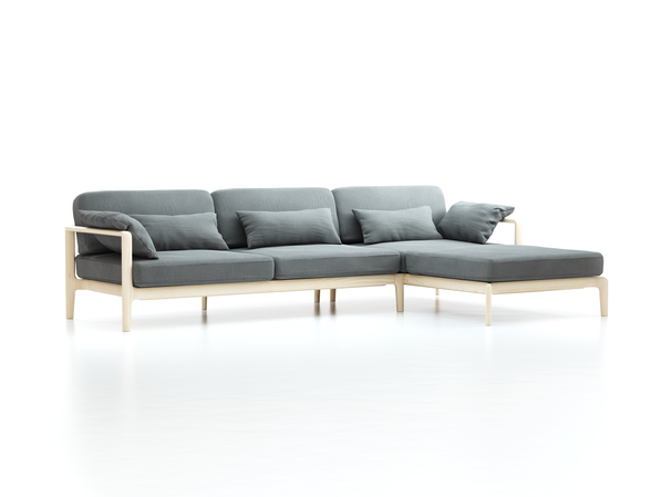 Loungesofa Linera, breit mit Liegeteil rechts, Wollstoff Elverum Mocca (73), Esche