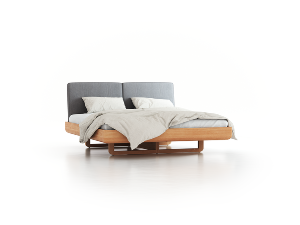 Bett Almara, 180 x 200 cm, mit Überzug Wollstoff Stavang Kiesel (62), Buche
