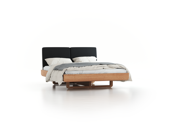 Bett Almara, 160 x 200 cm, mit Überzug Wollstoff Kaland Schiefer (67), Eiche