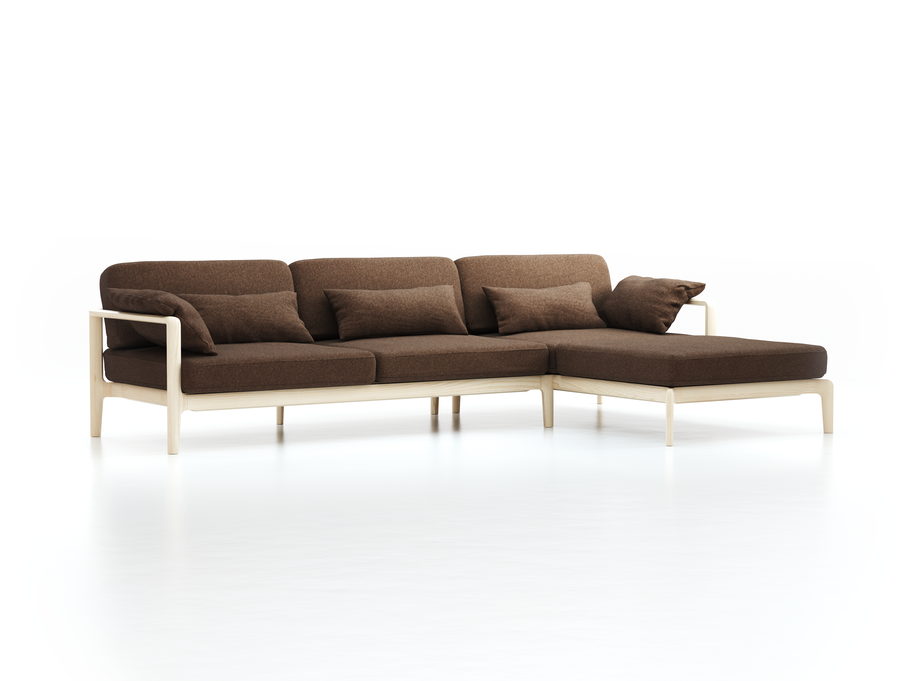 Loungesofa Linera, breit mit Liegeteil rechts, Wollstoff Stavang Torf (64), Esche