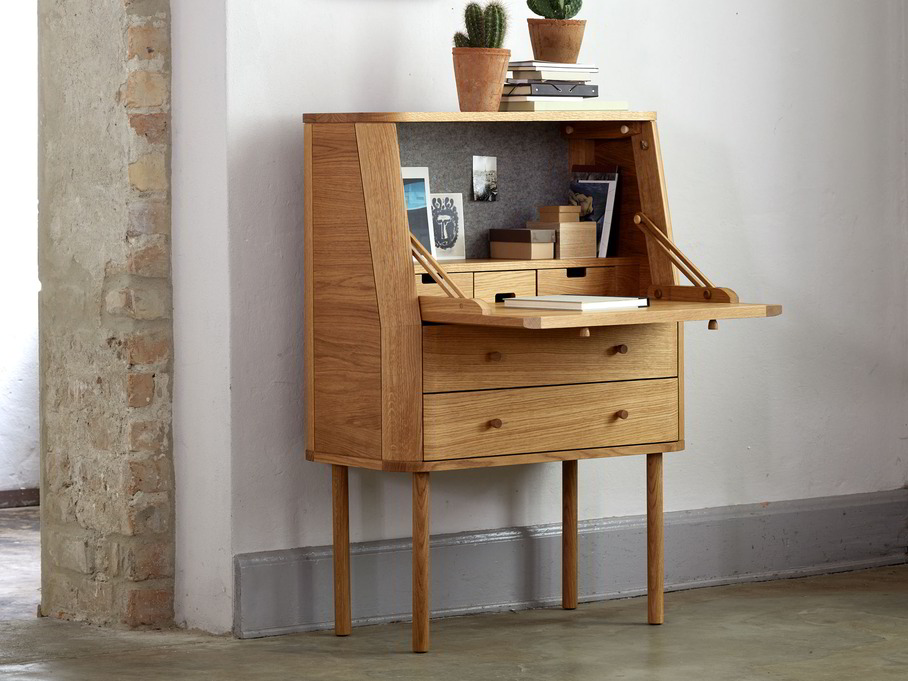 Sekretär Tonda inkl. 2 Stk. Innenladen u. Pinwand aus Filz, Eiche