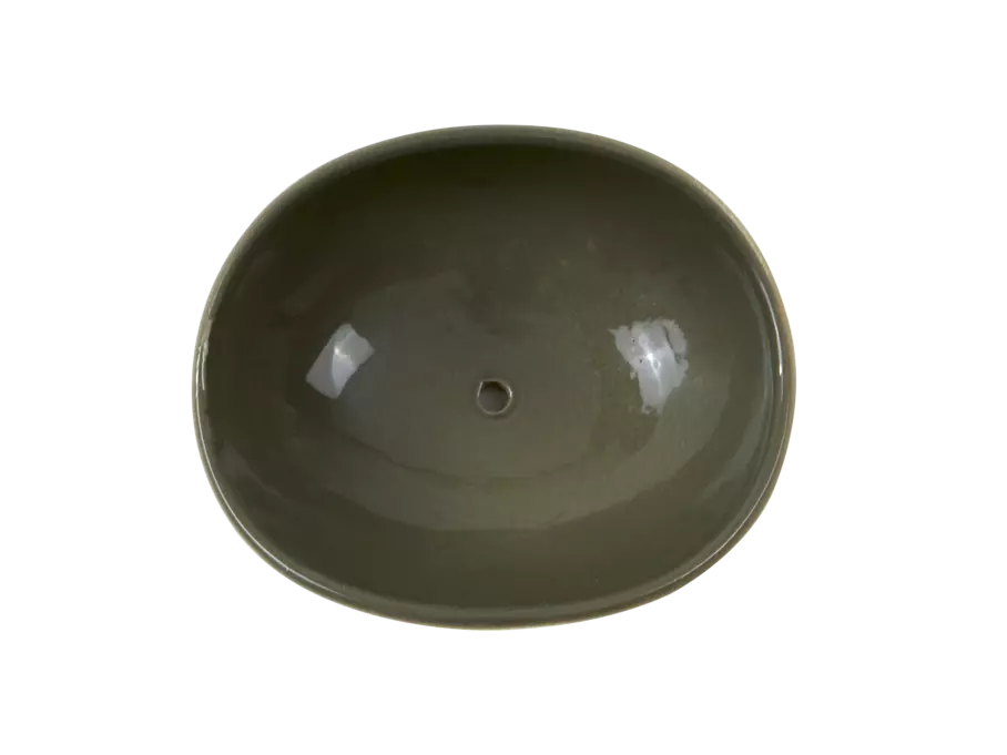 Seifenschale aus Keramik oval, ca. 13 x 10,5 x 4,5 cm | Grüne Erde