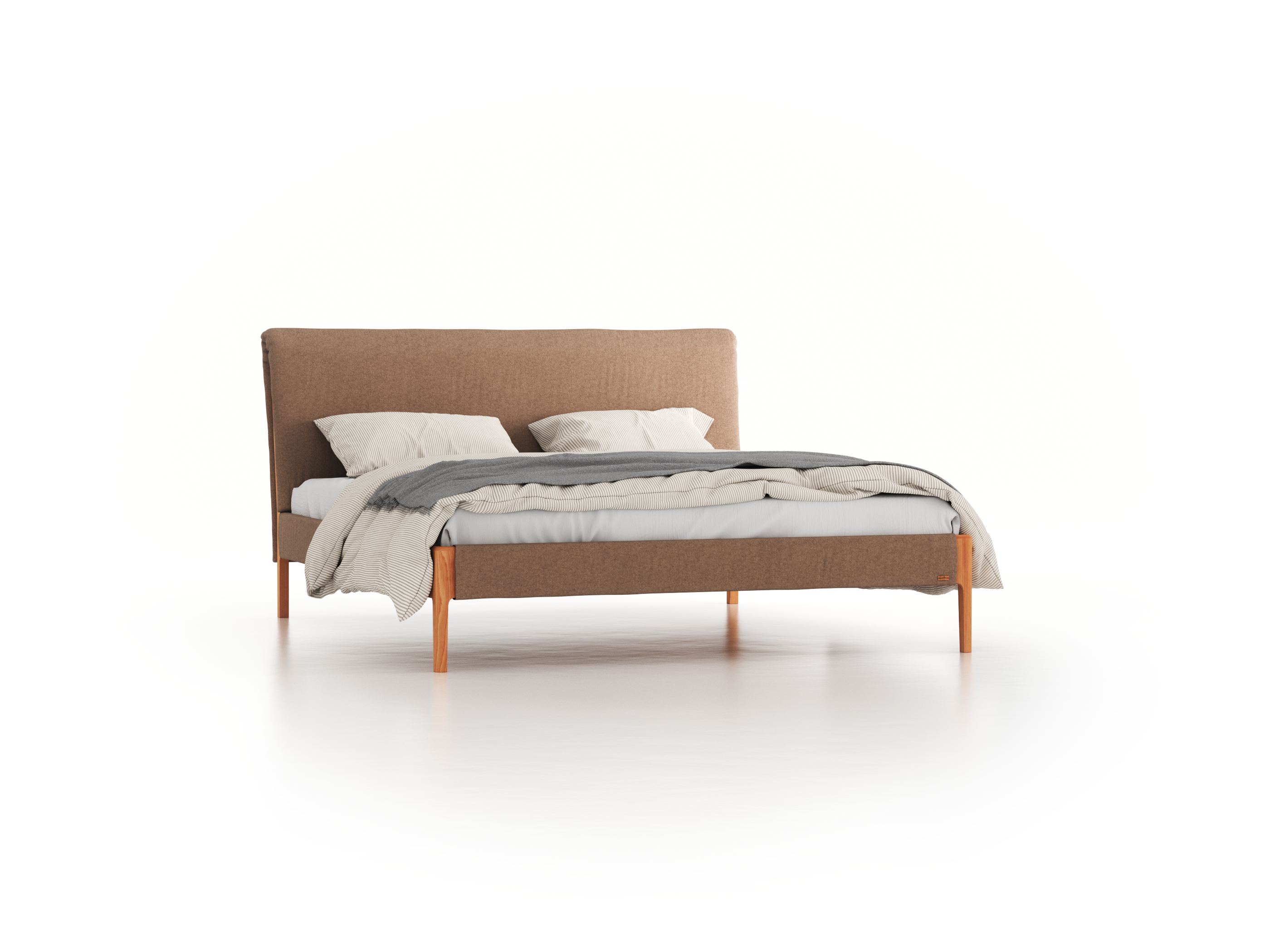 Bett Lorea mit Polsterbetthaupt, 180 x 200 cm, Wollstoff Stavang Sand, Buche Bett Lorea mit Polsterbetthaupt, 180 x 200 cm, Wollstoff Stavang Sand, Buche